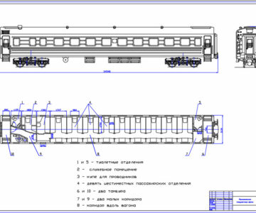 Чертеж Пассажирский плацкартный вагон
