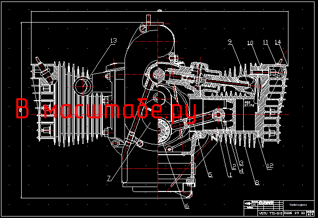 Чертеж Чертеж двигателя M72 для мотоцикла