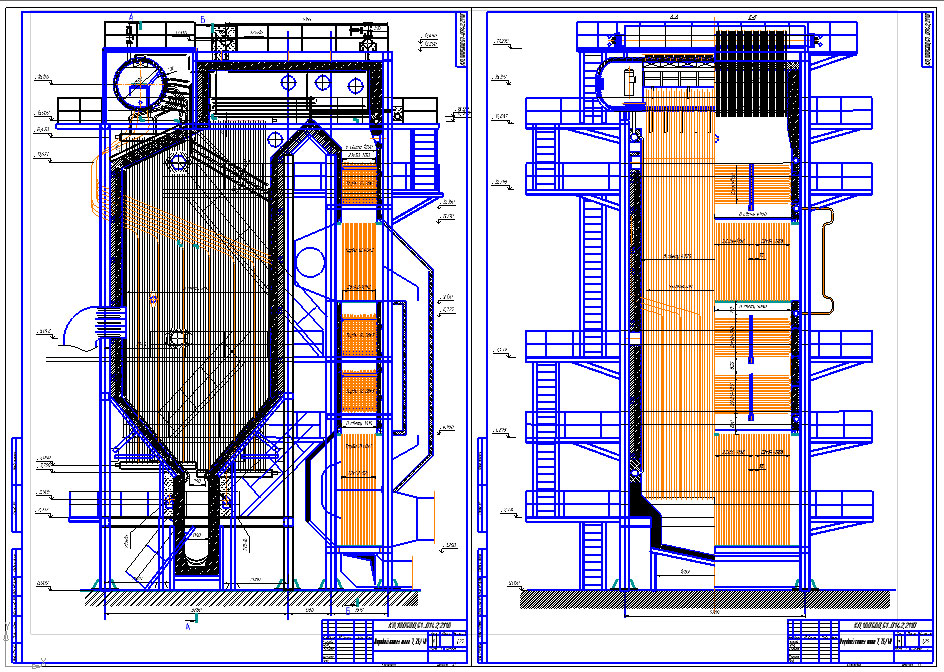 Наборы чертежей паровых котлов БКЗ различных моделей, используемых на ТЭЦ или предприятиях