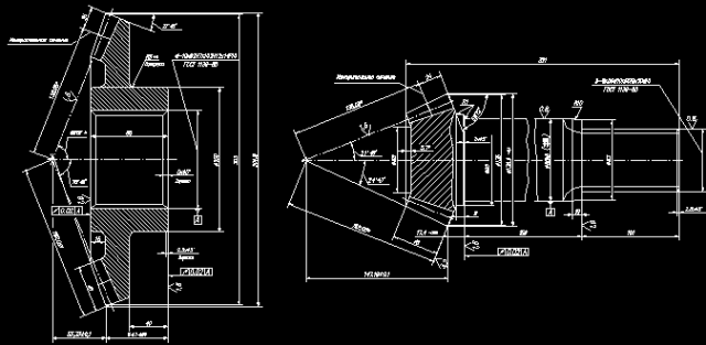 Чертеж круговые зубчатые конические колеса
