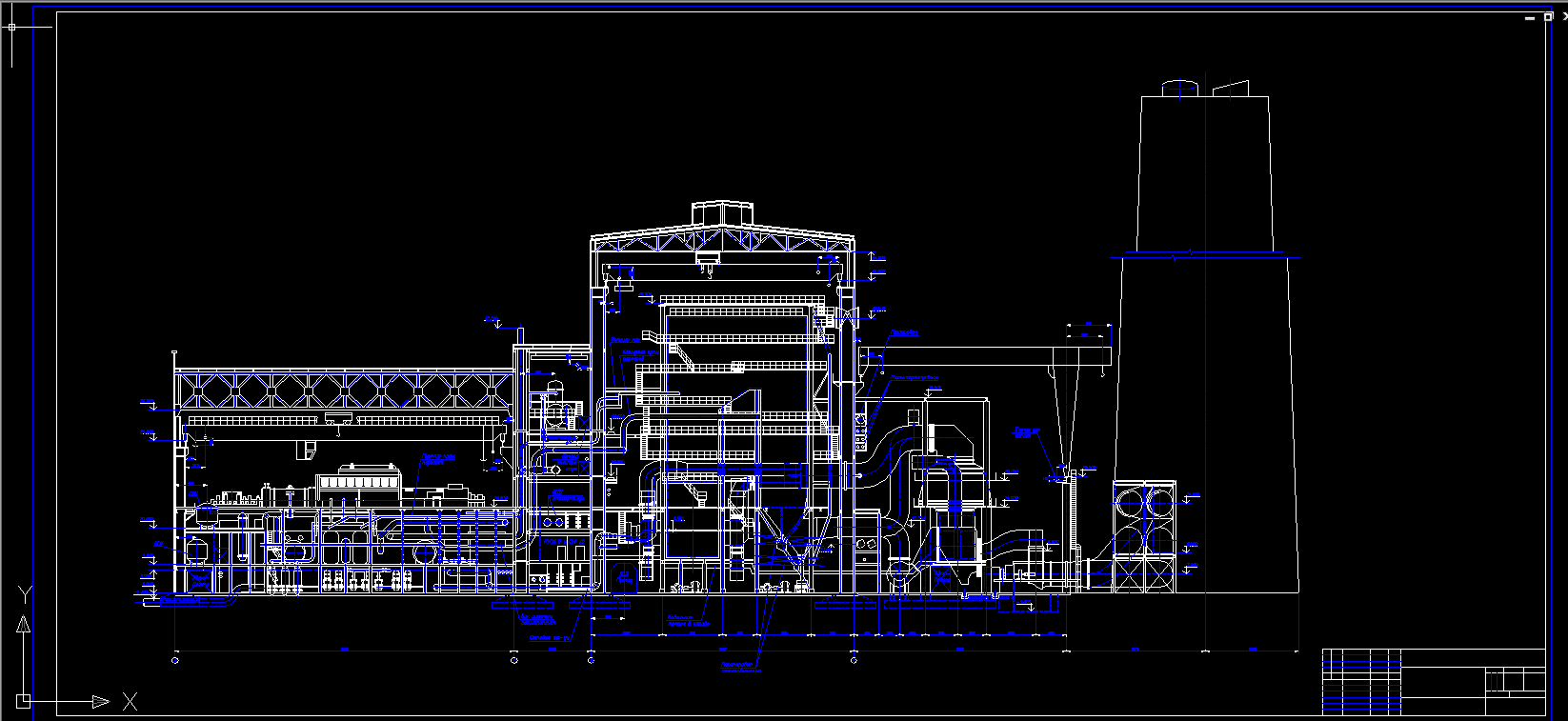 Чертеж Поперечное сечение здания ТЭЦ