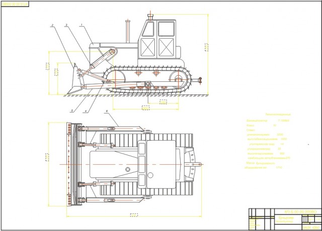 Чертеж Бульдозер модернизированный Т-100МЗ