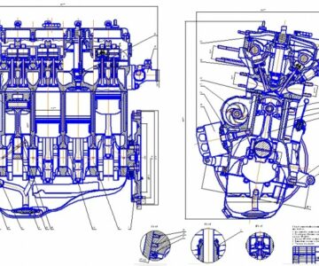 Чертеж Чертеж 4-х цилиндрового двигателя