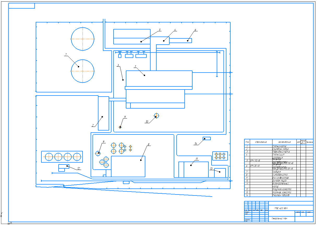 Чертеж Генеральный план ГРЭС 400 МВт
