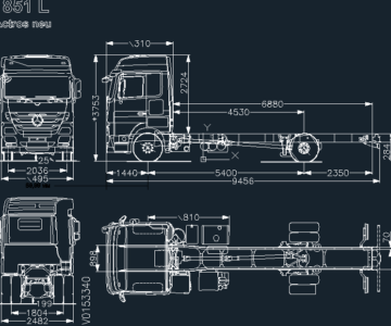 Чертеж Габаритный чертеж автомобиля Actros 1851 LS