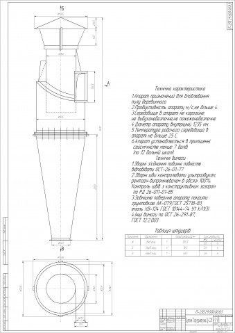 Чертеж циклон Гипродревпрома Ц-1235