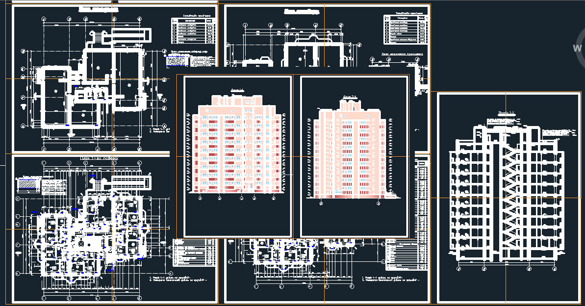 Чертеж 9-ти этажный жилой дом в AutoCAD