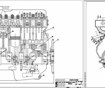 Чертеж Поперечный разрез двигателя автомобиля ГАЗ-24