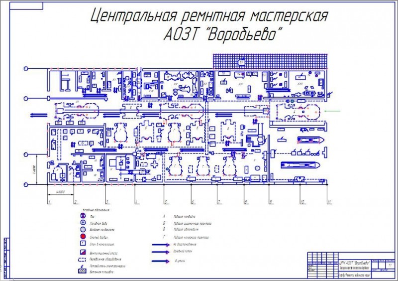 Чертеж План отделения ремонтной мастерской