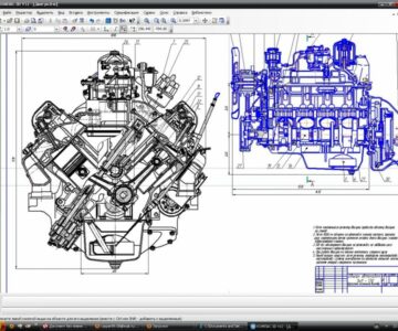 Чертеж Двигатель зил 130 (продольный и поперечный разрез)