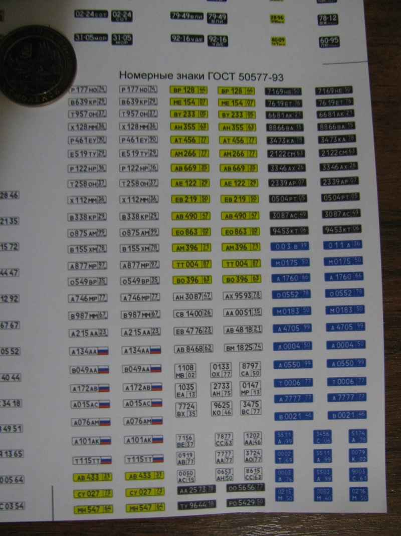 Чертеж Номерные знаки для масштабных моделей, ГОСТ автомобильных номеров