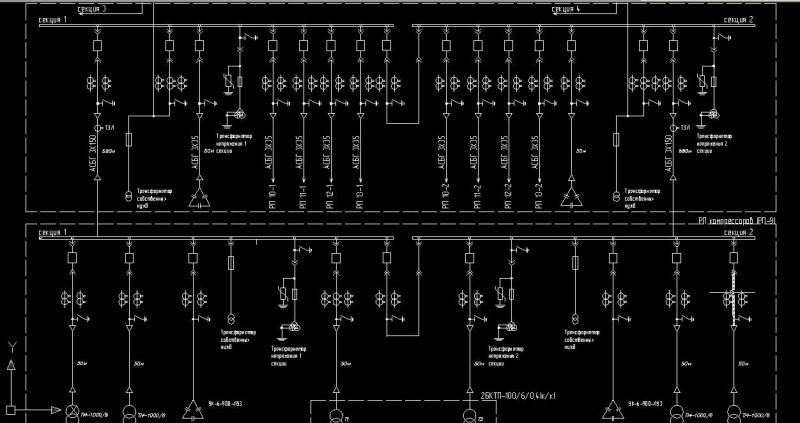 Чертеж Внешнее электроснабжение компрессорной станции 110/6/0,4 кВ 2011 г