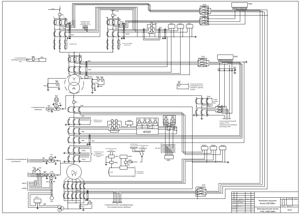 Чертеж Релейная защита блокагенератор-трансформатор