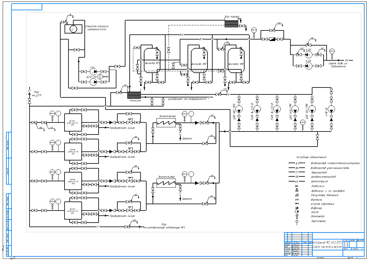 Чертеж Чертеж. Технологическая схема котельной с 4-мя котлами