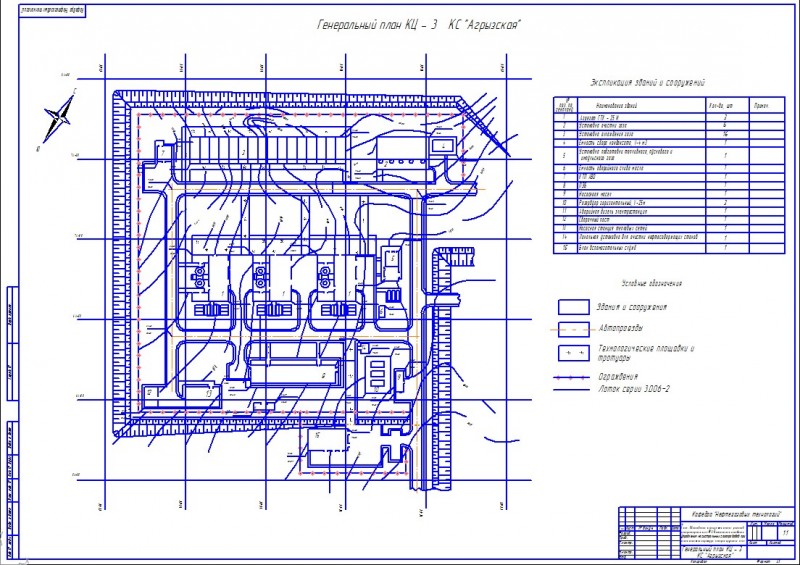 Чертеж Генеральный план компрессорной станции КЦ-3