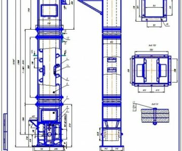 Чертеж Вид общий элеватора ковшового ленточного