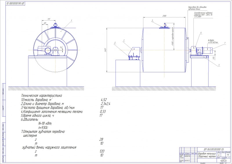 Чертеж Шаровая мельница чертеж