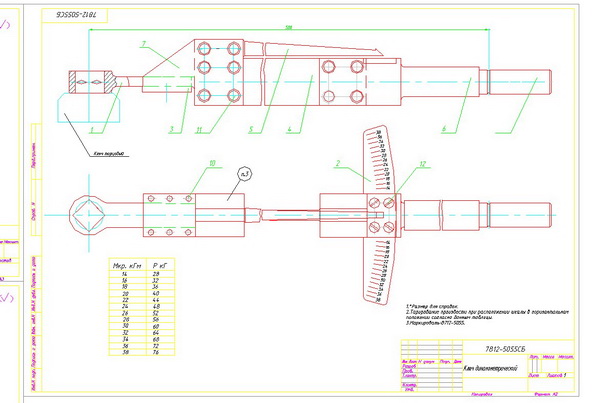 Чертеж Ключ динамометрический