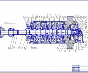 Чертеж Разрез проточной части питательного насоса Пн-1500-350