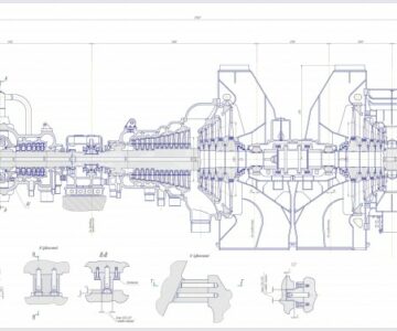 Чертеж Продольный разрез турбины К-300-240