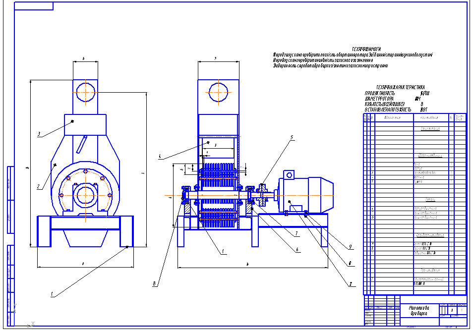 Чертеж Молотковая дробилка 1,45 т/час