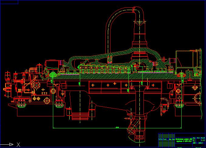Чертеж Продольный разрез ЦВД турбины К-500-240-2