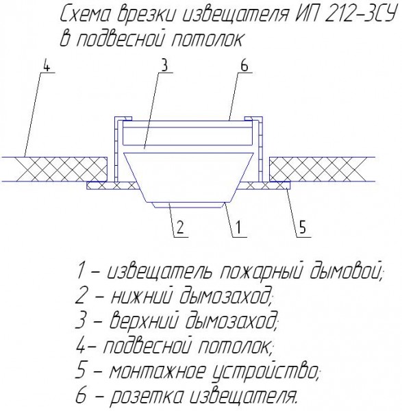 Чертеж Схема врезки пожарного извещателя