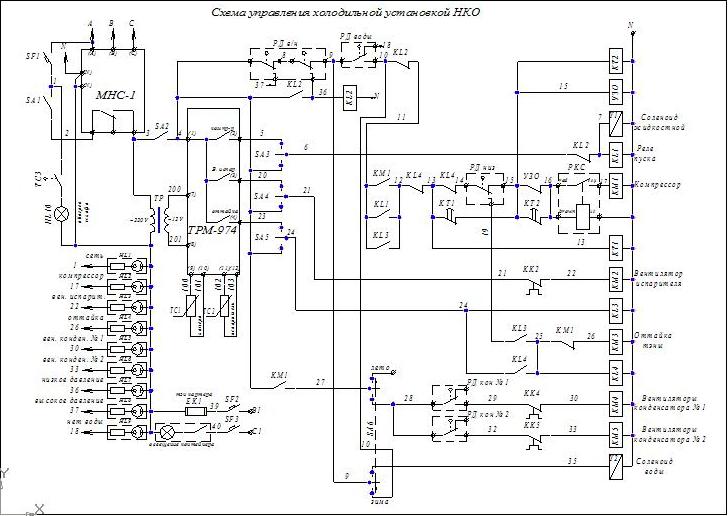 Чертеж Схема управления холодильной установкой