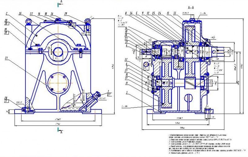 Чертеж Сборочный чертеж  двухступенчатого редуктора