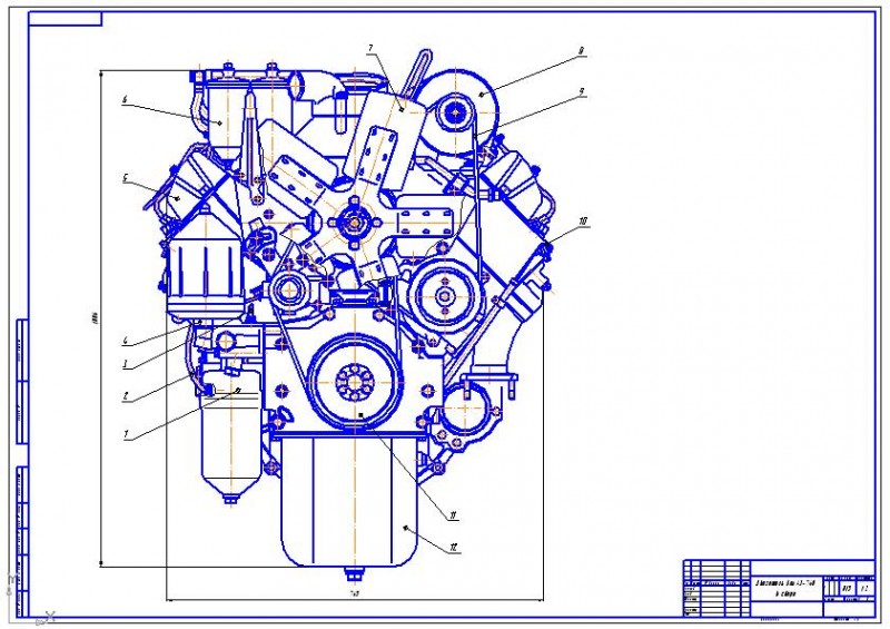 Чертеж Двигатель КамАЗ-740 в сборе