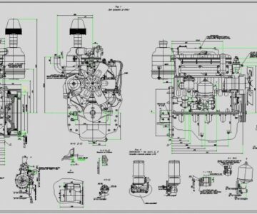 Чертеж Габаритный чертеж дизельного двигателя ММЗ Д-246