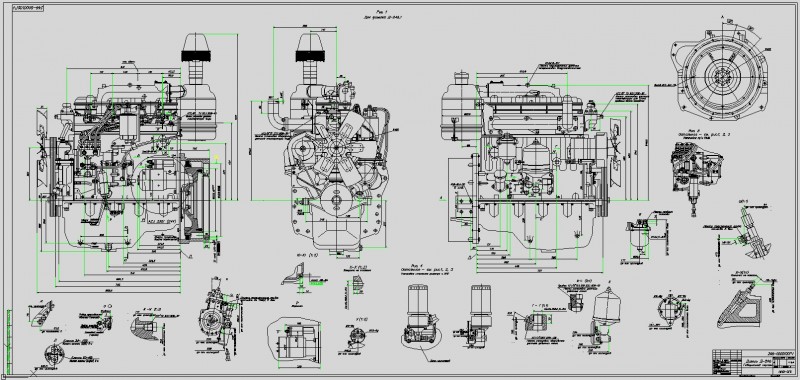 Чертеж Габаритный чертеж дизельного двигателя ММЗ Д-246