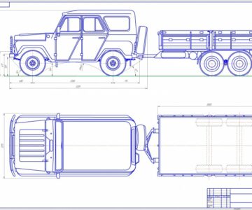 Чертеж Уаз-469 с прицепом (чертеж общего вида)