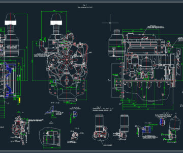 Чертеж Габаритный чертеж дизельного двигателя ММЗ Д-246