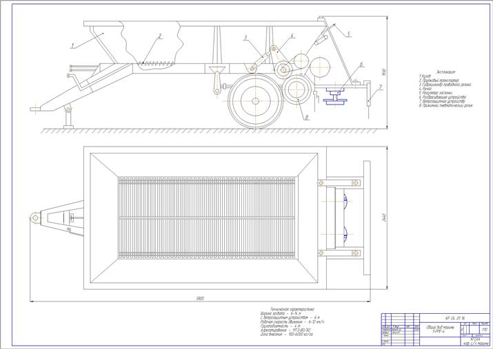 Чертеж Чертеж машины для внесения минеральных удобрений РМГ4