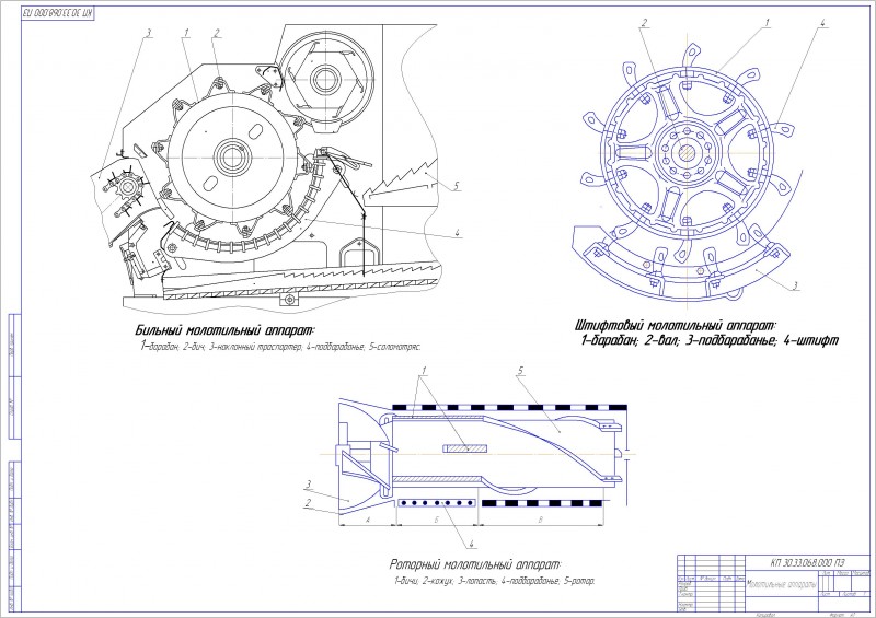 Чертеж Схемы молотилки  зерноуборочного комбайна