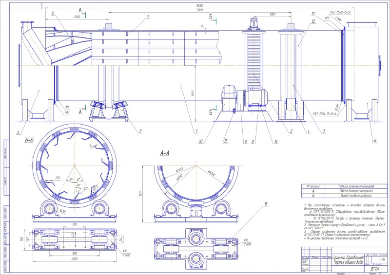 Чертеж Барабанная сушилка бикарбоната  натрия.