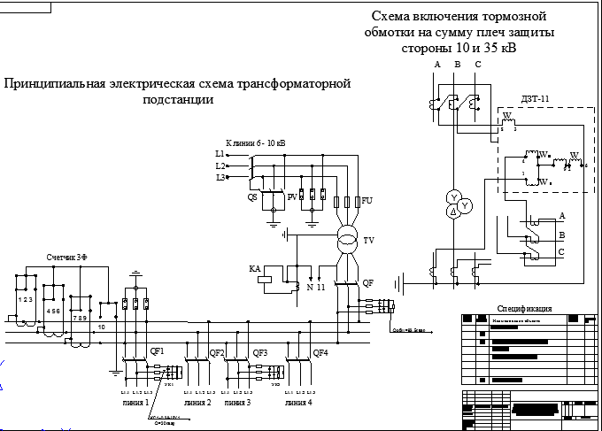 Чертеж Принципиальная схема трансформаторной подстанции