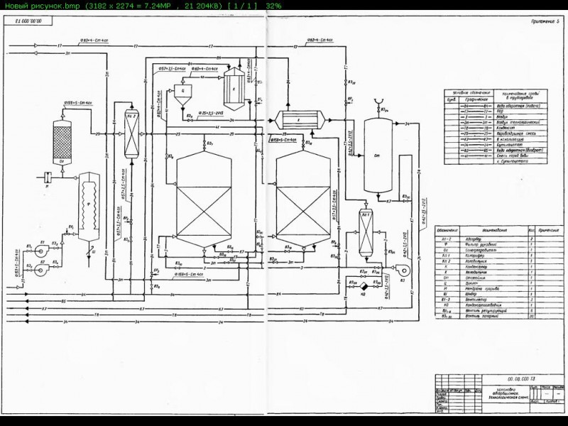 Чертеж Установка адсорбционная.Технологическая схема