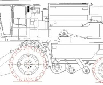 Чертеж Общий вид зерноуборочного комбайна Дон-1500