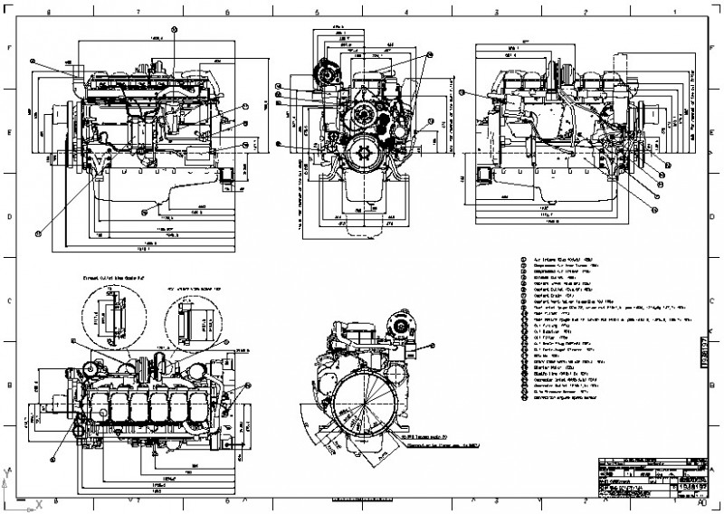 Чертеж Scania DC13 габаритный чертёж двигателя