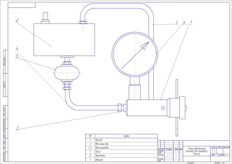 Чертеж Прибор для проверки масляного насоса