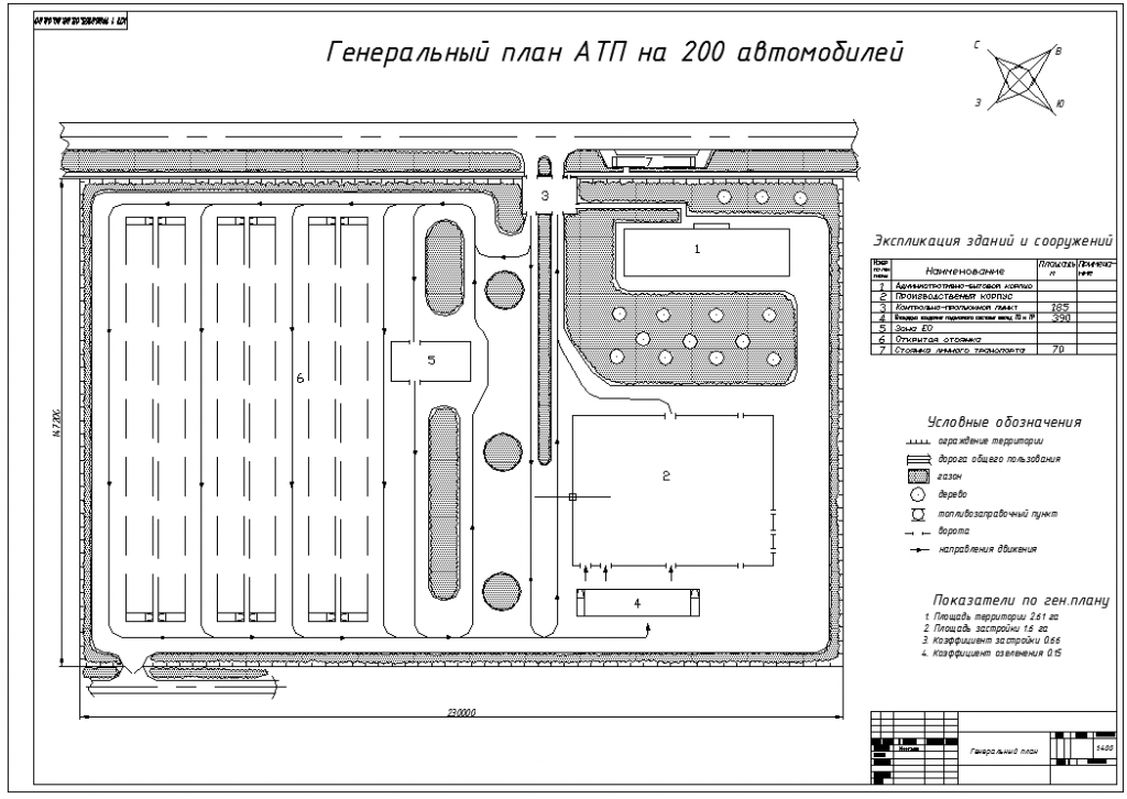 Чертеж Генеральный план АТП на 200 автомобилей