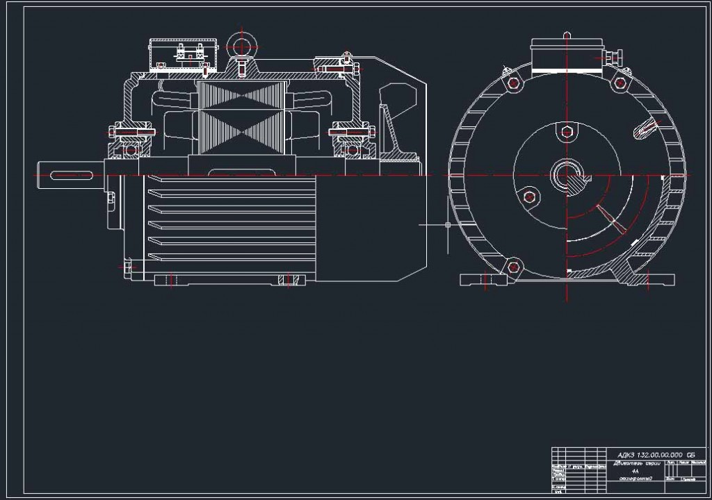 Чертеж Электродвигатель типа 4А