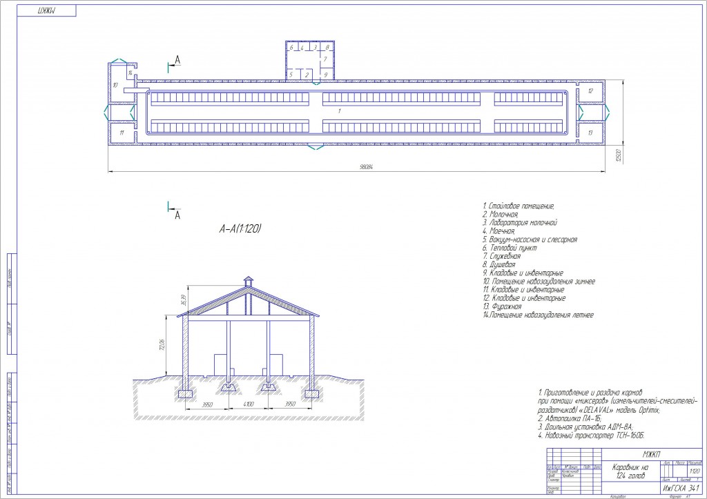 Чертеж Чертеж коровника на 124 головы