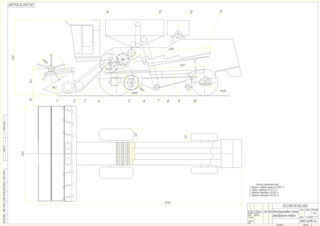 Чертеж Расчет основных параметров зерноуборочного комбайна