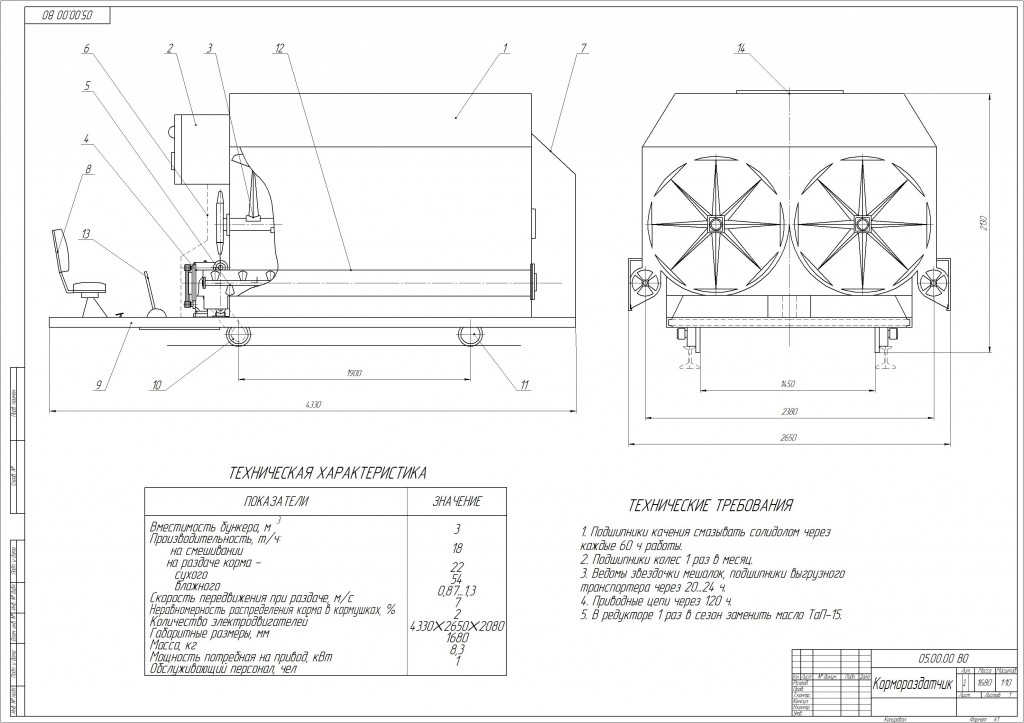 Чертеж Электрофицированный кормораздатчик-смеситель кормов для СТФ