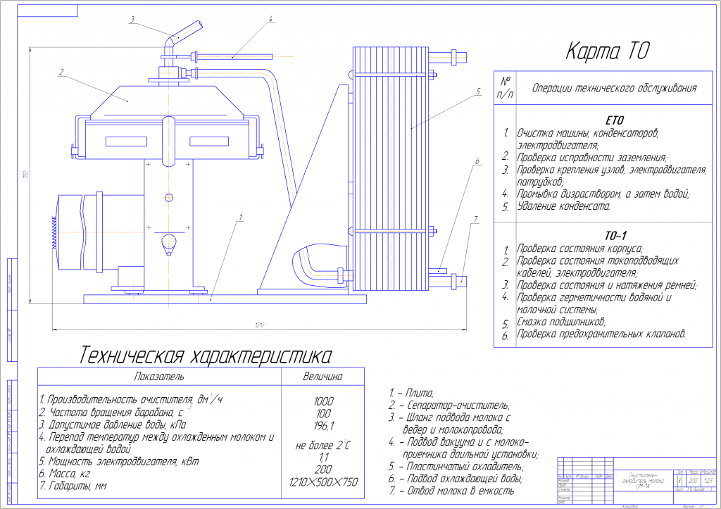 Чертеж очиститель охладитель молока ОМ-1