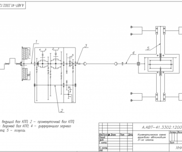 Чертеж Кинематическая схема трансмиссии автомобиля ГАЗ 3302