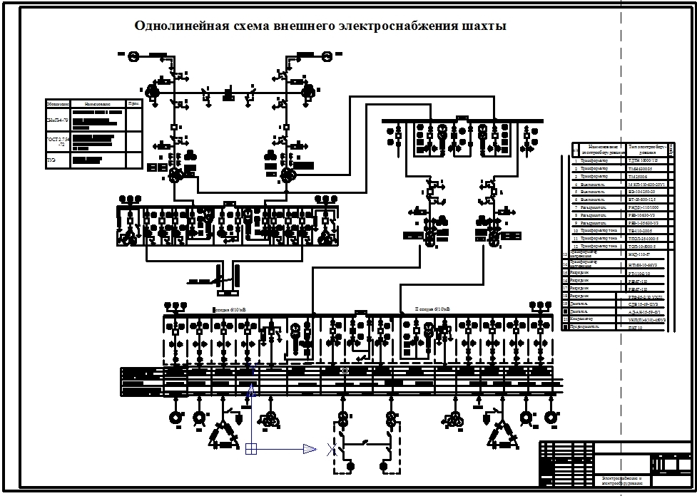 Чертеж Однолинейная схема внешнего электроснабжения шахты